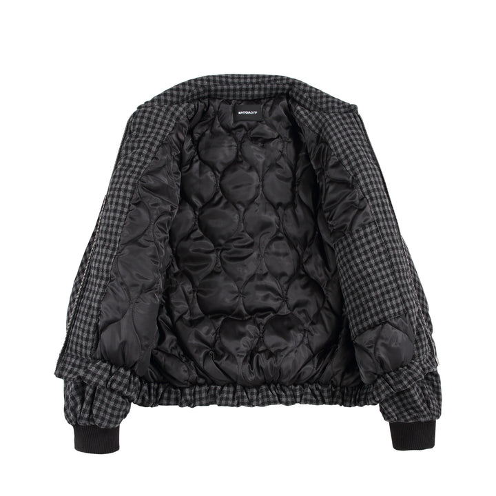 Unisex Boxy-Check Quilted Jacket with Zipper and Elastic Hem Mune Fashion