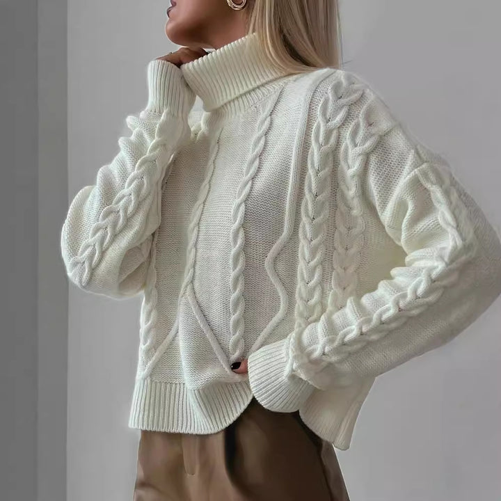 Womens chunky knit turtleneck sweater with cable knit details Mune Fashion