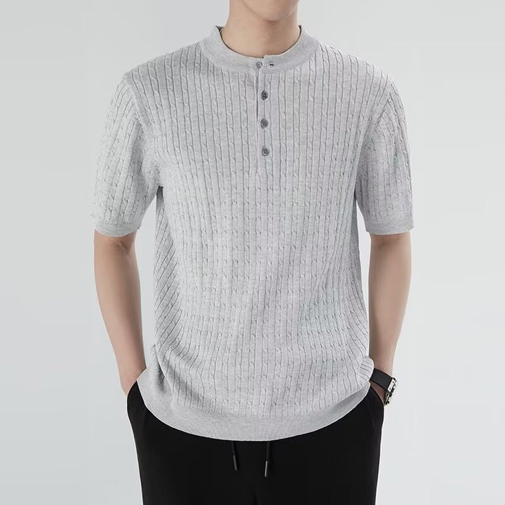 Men's Short Sleeve Knitted Shirt with Button Placket Mune Fashion