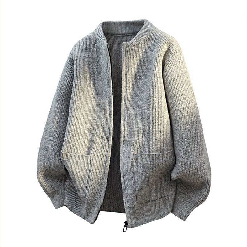Men's Oversized Cardigan with Two-Way Zipper, Ribbed Hem and Patch Pockets Mune Fashion