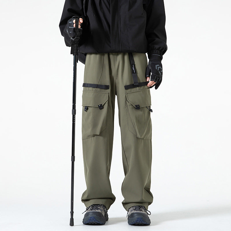 Men's wide technical cargo pants with multiple pockets, water-repellent ripstop and adjustable drawstring waistband Mune Fashion