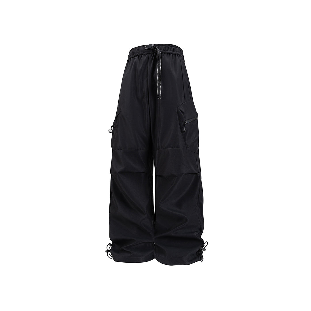 Damen Weite Utility-Cargo-Hose mit Tunnelzugbund, Reißverschluss-Taschen und verstellbaren Beinabschlüssen Mune Fashion