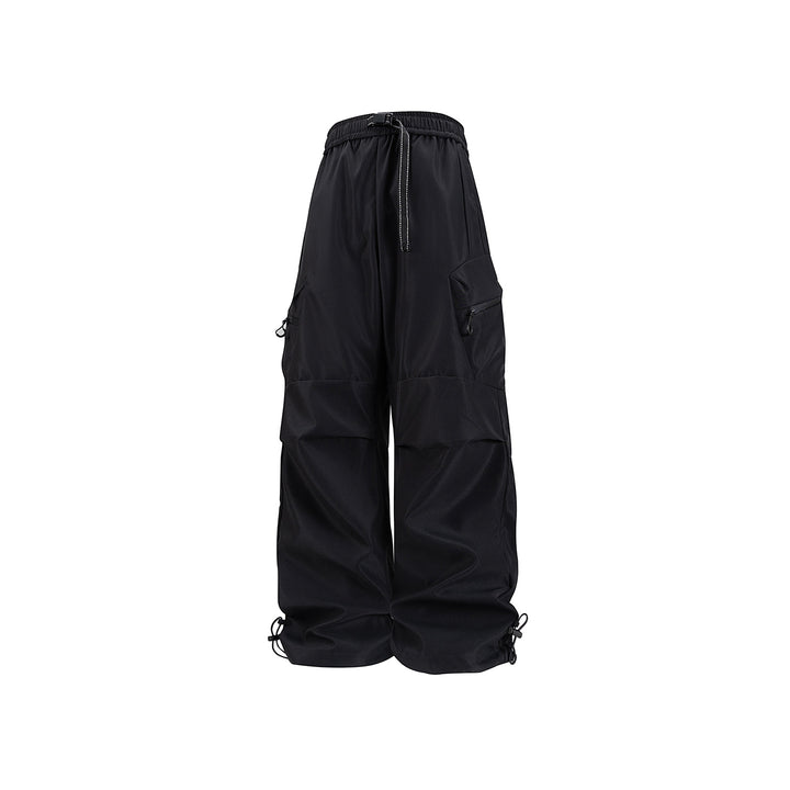 Damen Weite Utility-Cargo-Hose mit Tunnelzugbund, Reißverschluss-Taschen und verstellbaren Beinabschlüssen Mune Fashion