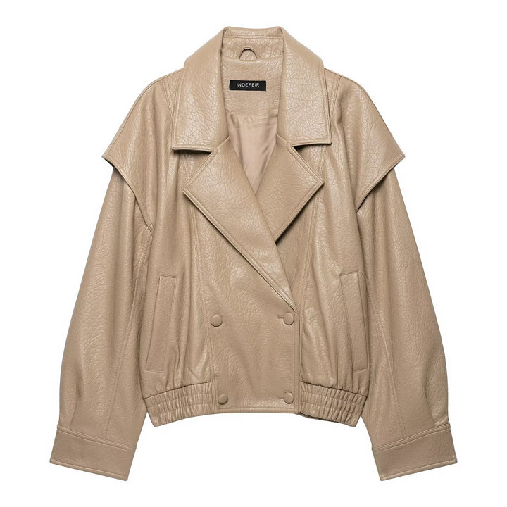 Women's Short Cut Faux Leather Jacket in Oversized Trench Style Mune Fashion