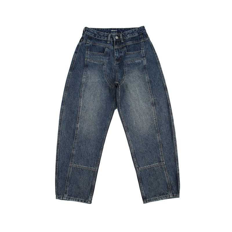 Unisex Wide Jeans with High Waist, Distinctive Seam Panels and Tapered Cropped Silhouette Mune Fashion