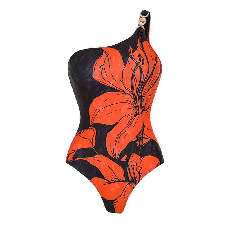 Women's swimsuit with asymmetric cut and floral accents Mune Fashion
