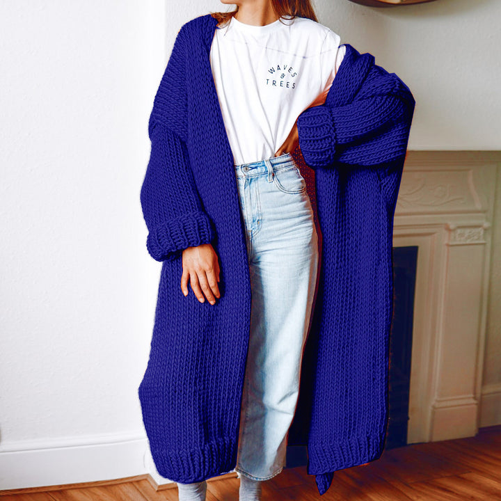 Women Oversize Maxi Chunky Knit Cardigan with Open Front and Voluminous Sleeves Mune Fashion