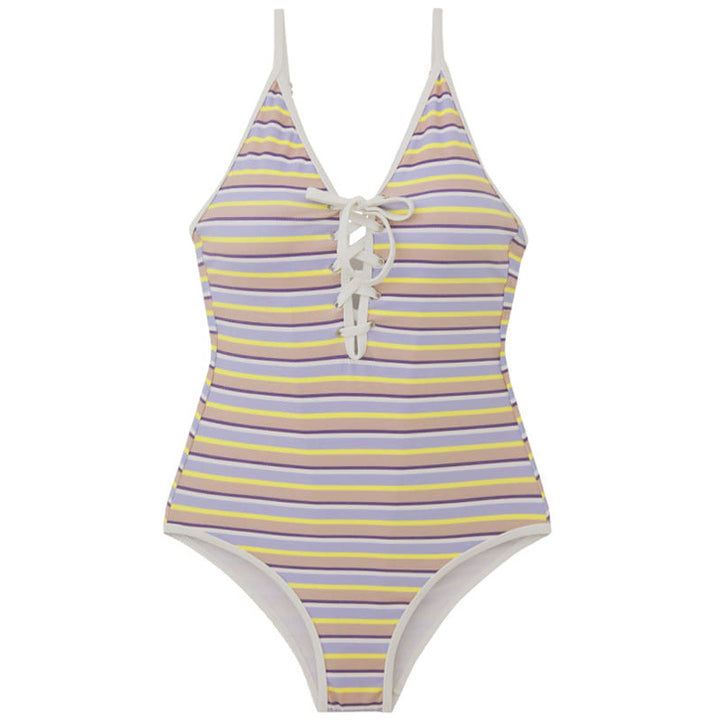 Ladies one-piece swimsuit with fashionable lacing detail and elegant striped design Mune Fashion