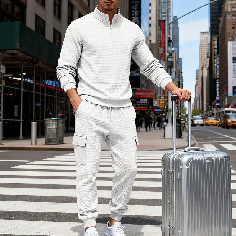 Men's nan cargo jogger suit with half zipper, structured waffle knit look and elastic waistband Mune Fashion