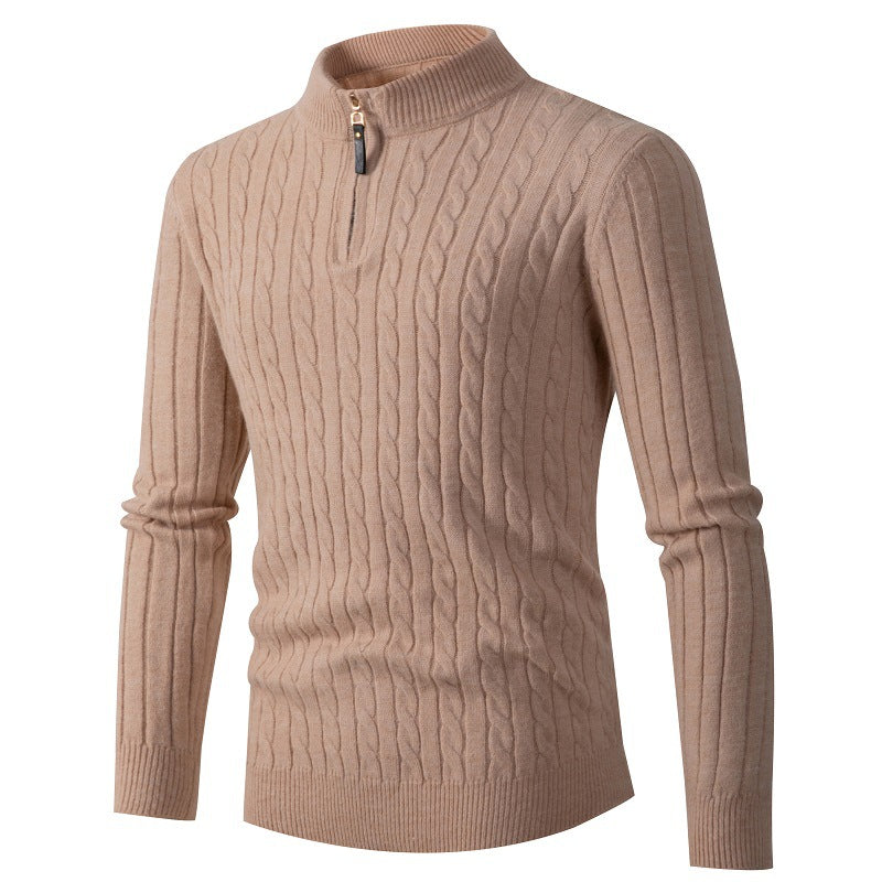 Men's cable-knit troyer with short stand-up collar, half-zip and tailored silhouette Mune Fashion