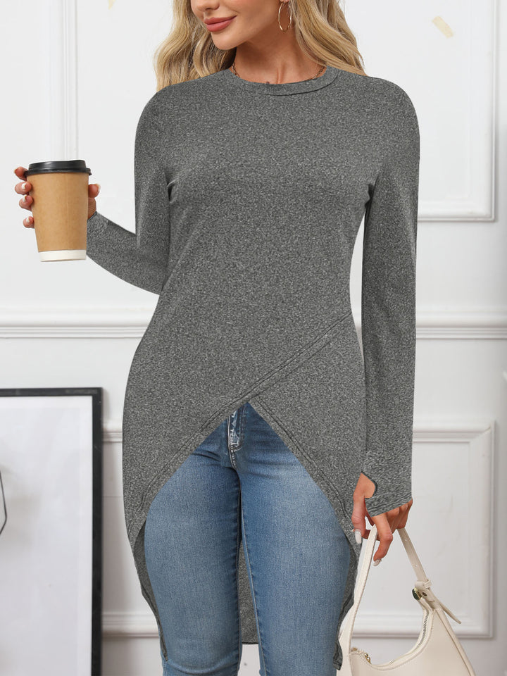 Women Long Asymmetrical Tunic Top with Overlapping Front and Side Slits Drune