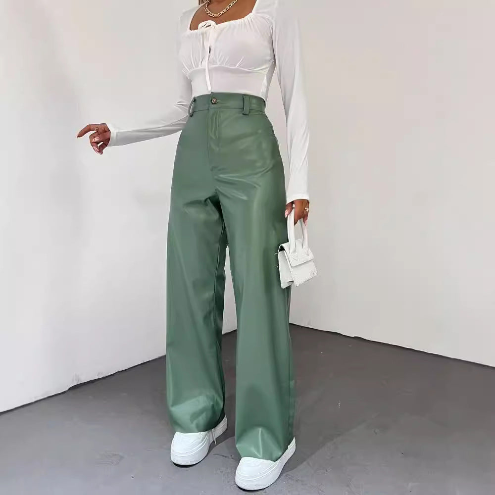 Women's Wide High-Waist Pants in Satin Look with Wide Leg Mune Fashion