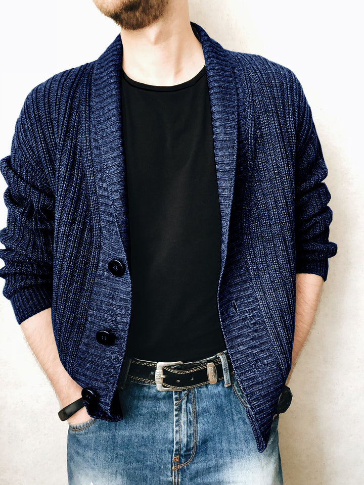 Men's knitted cardigan with shawl collar and button placket Mune Fashion
