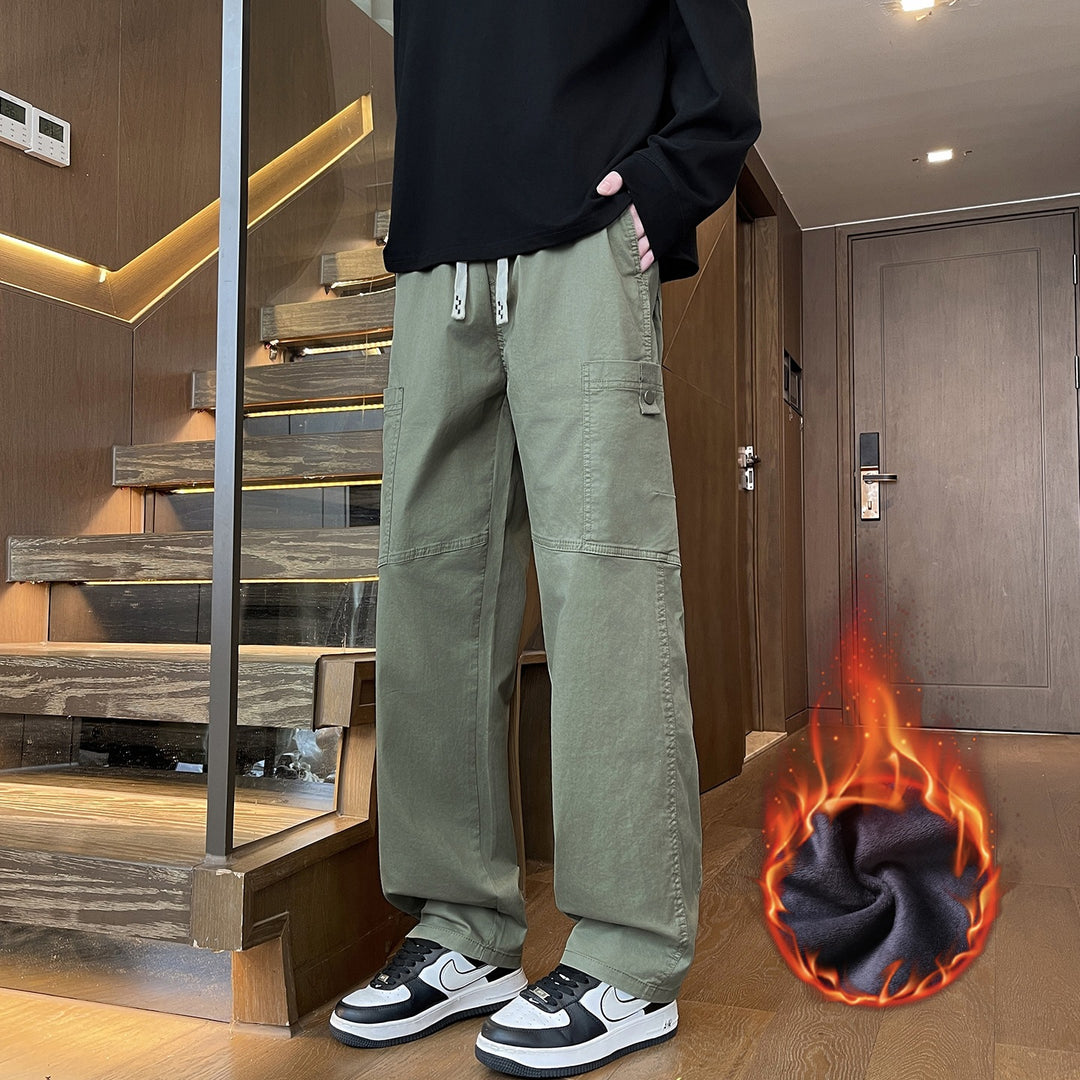 Men's Wide Cargo Pants with Thermal Lining, Drawstring Waist & Utility Pockets Mune Fashion