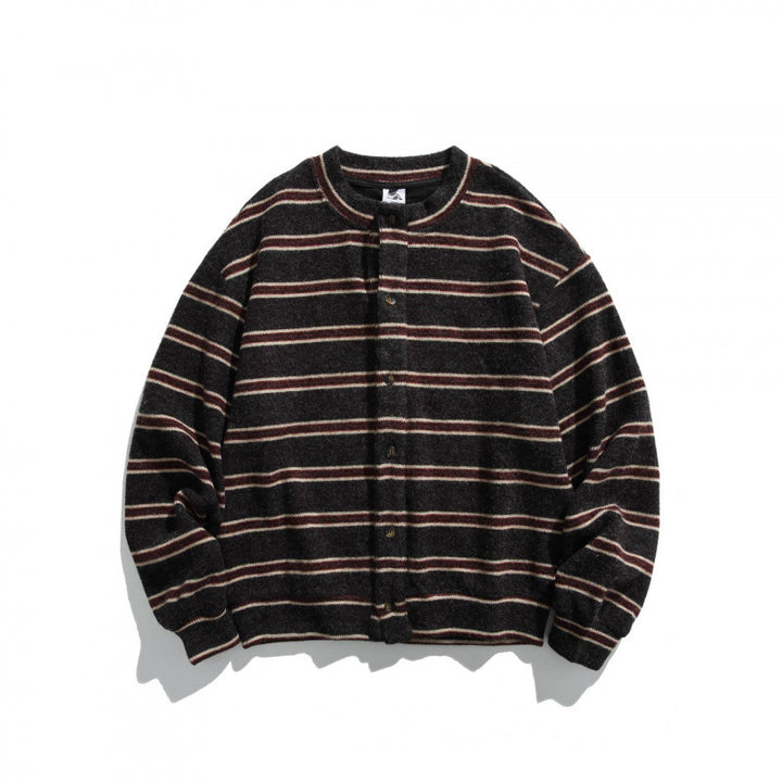 Unisex locker-cut striped cardigan with round neck and decorative button placket Mune Fashion