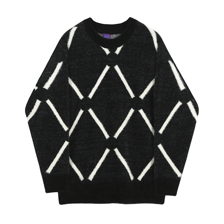 Men's Oversized Fluffy Knit Sweater with Diamond Pattern Mune Fashion