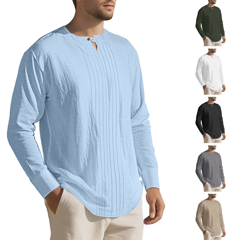 Men's Naan light structured tunic shirt with stand-up collar, pleats and loop button Mune Fashion