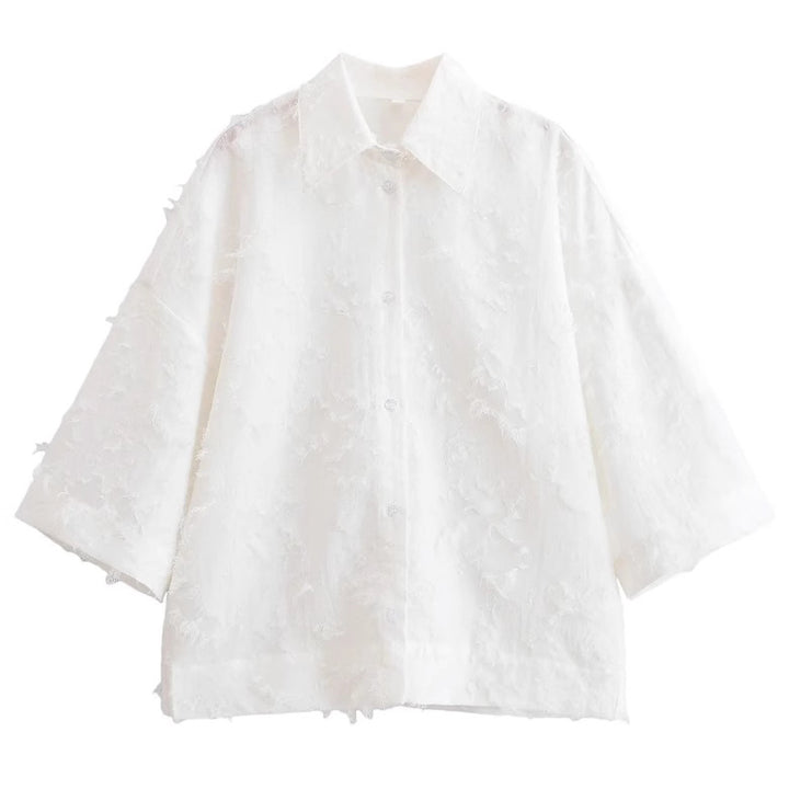 Ladies 300+ oversized structured blouse with fringe look and three-quarter sleeves Mune Fashion