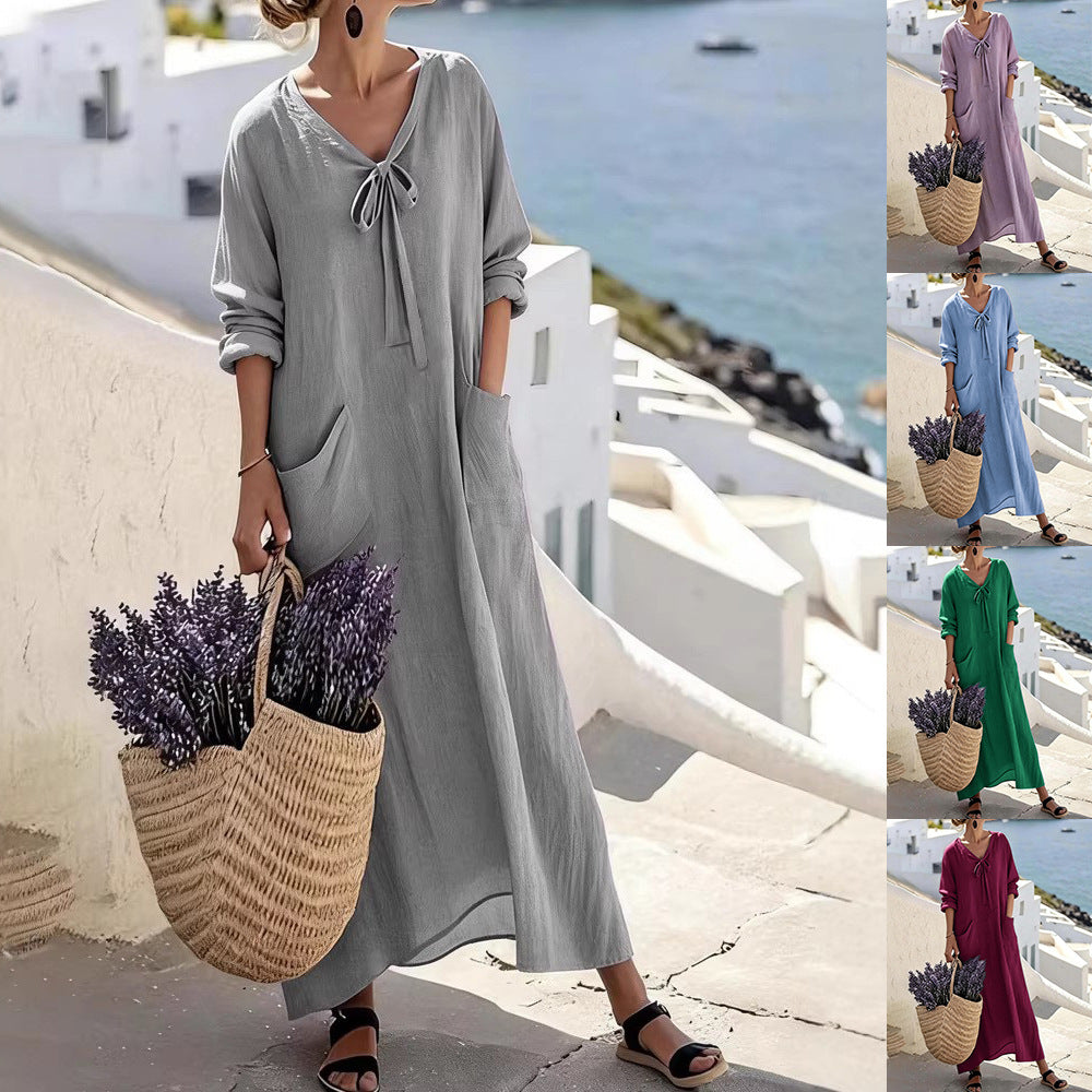 Women's maxi dress with side pockets and bow details Mune Fashion