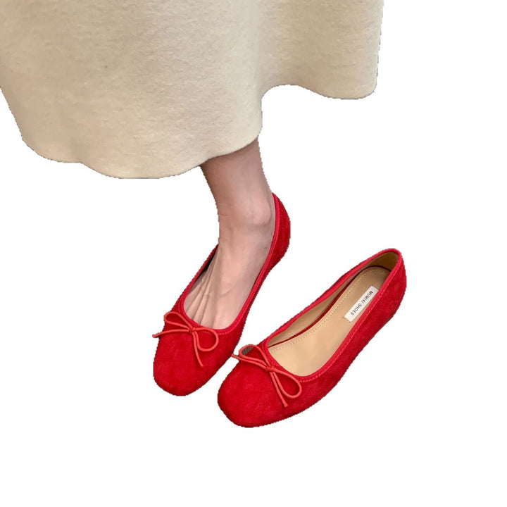 Ladies' ballet flats made of high-quality suede with decorative bow Mune Fashion