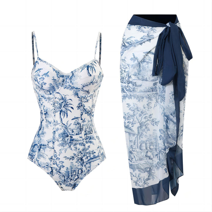 Women's One-Piece Swimsuit with Elegant Wrap Skirt Mune Fashion