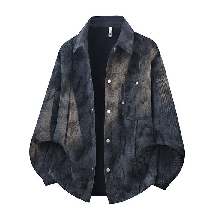 Men's oversized cord work shirt in batik look with snap button placket Mune Fashion