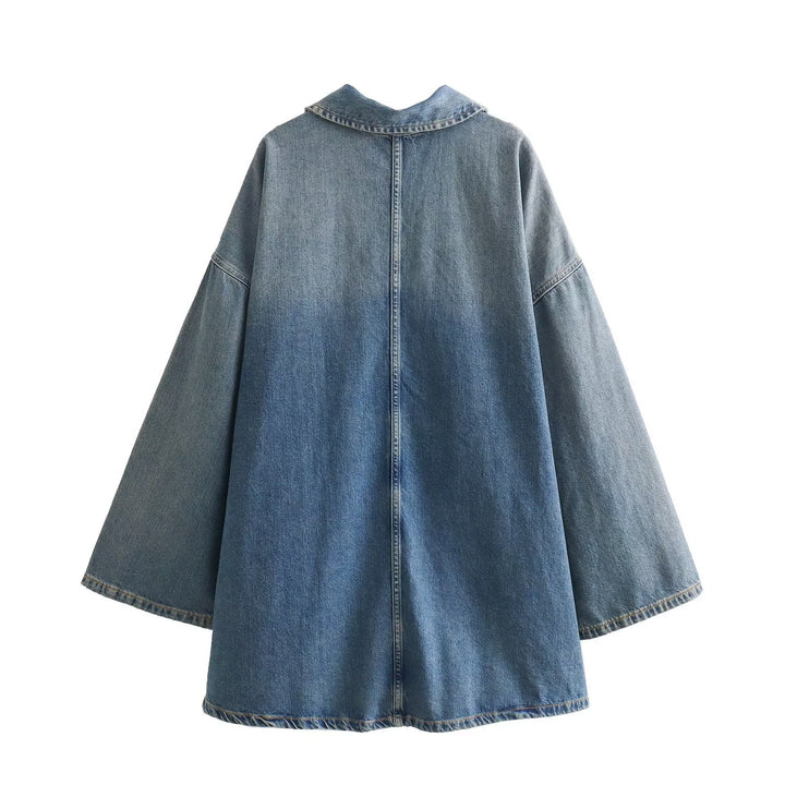 Women's oversized denim tunic with half zipper, wide cut and breast pocket Mune Fashion