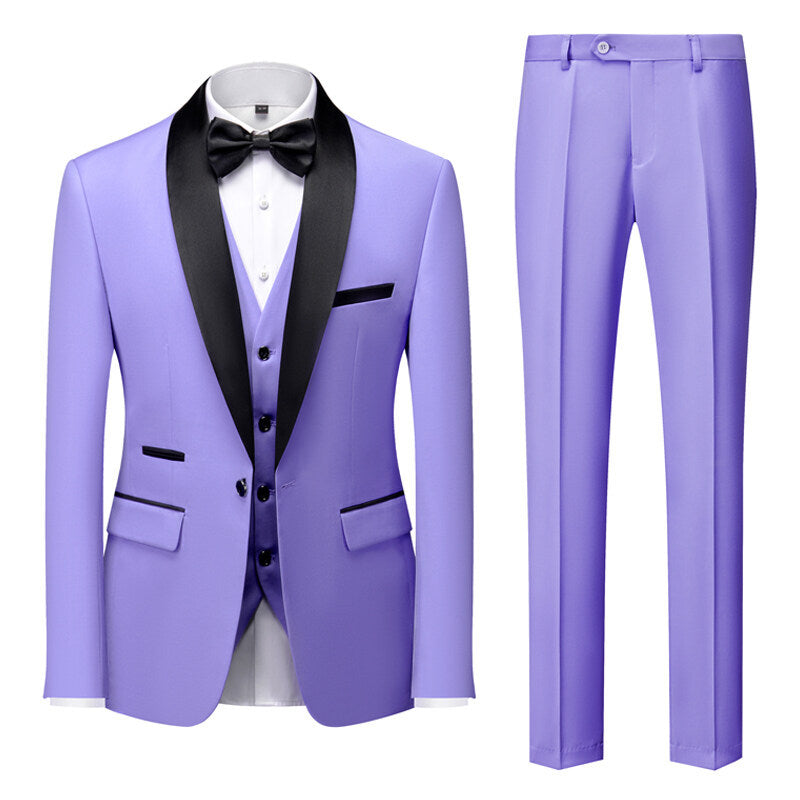 Men's single-breasted tuxedo with shawl collar, vest, and slim fit dress pants Mune Fashion