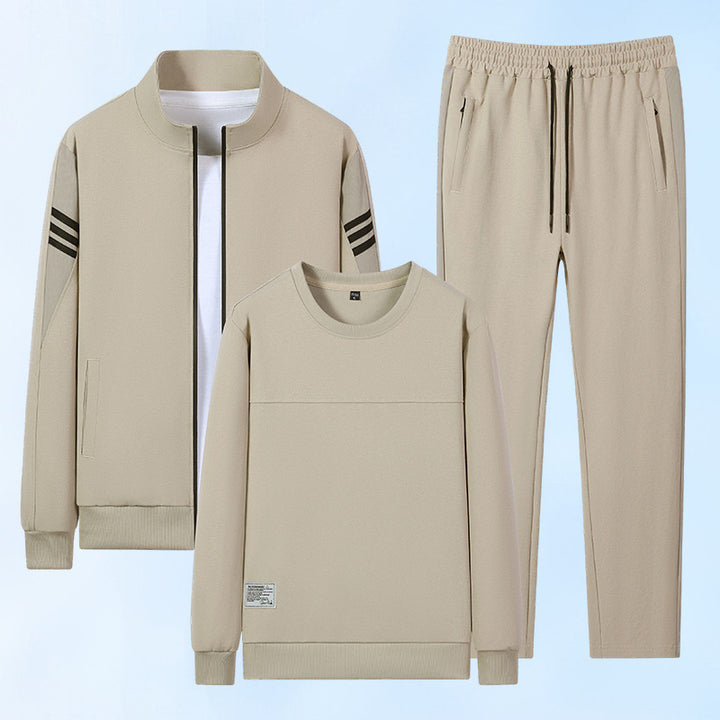 Men's casual training set with zip bomber, round neck sweatshirt, and elastic jogging pants Mune Fashion