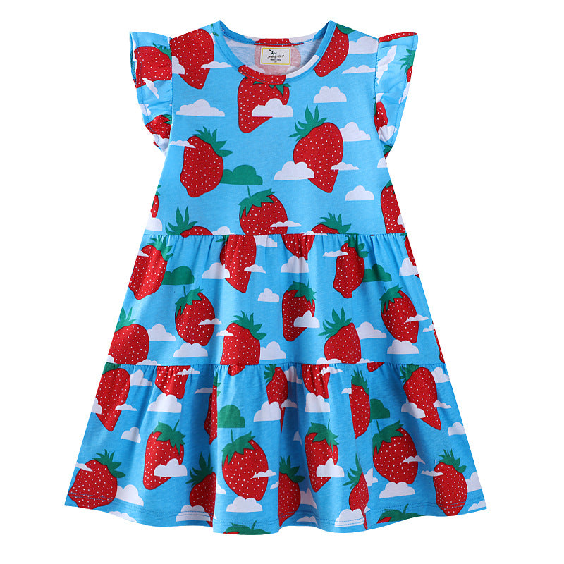 Girls cotton dress with cheerful strawberry pattern Mune Fashion