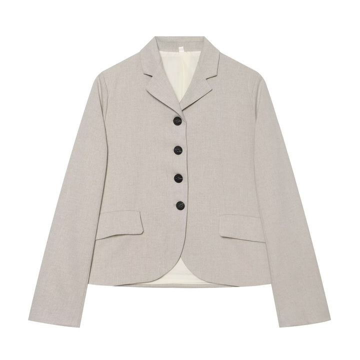 Women's short blazer in linen look with rounded hem and patch pockets Mune Fashion