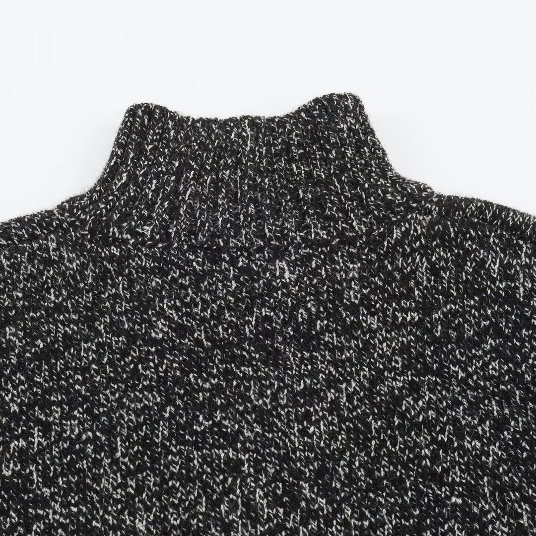 Women's Chunky Knit Zip Sweater with Stand-Up Collar and Ribbed Hem Mune Fashion