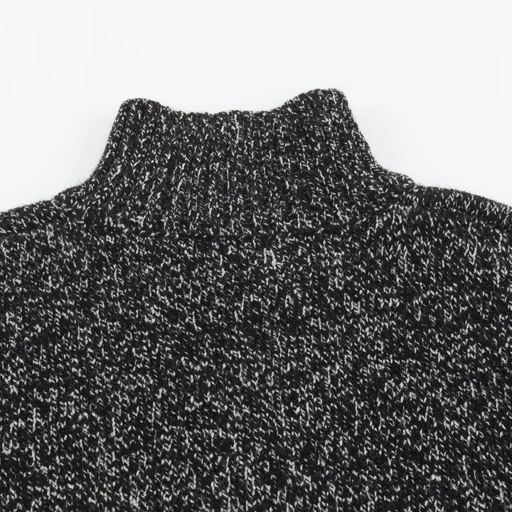Women's Chunky Knit Zip Sweater with Stand-Up Collar and Ribbed Hem Mune Fashion