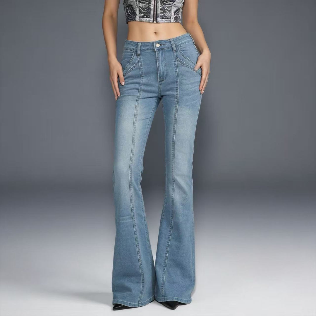 Women's high-waisted fitted flared jeans with central seam and figure-shaping hip area Mune Fashion
