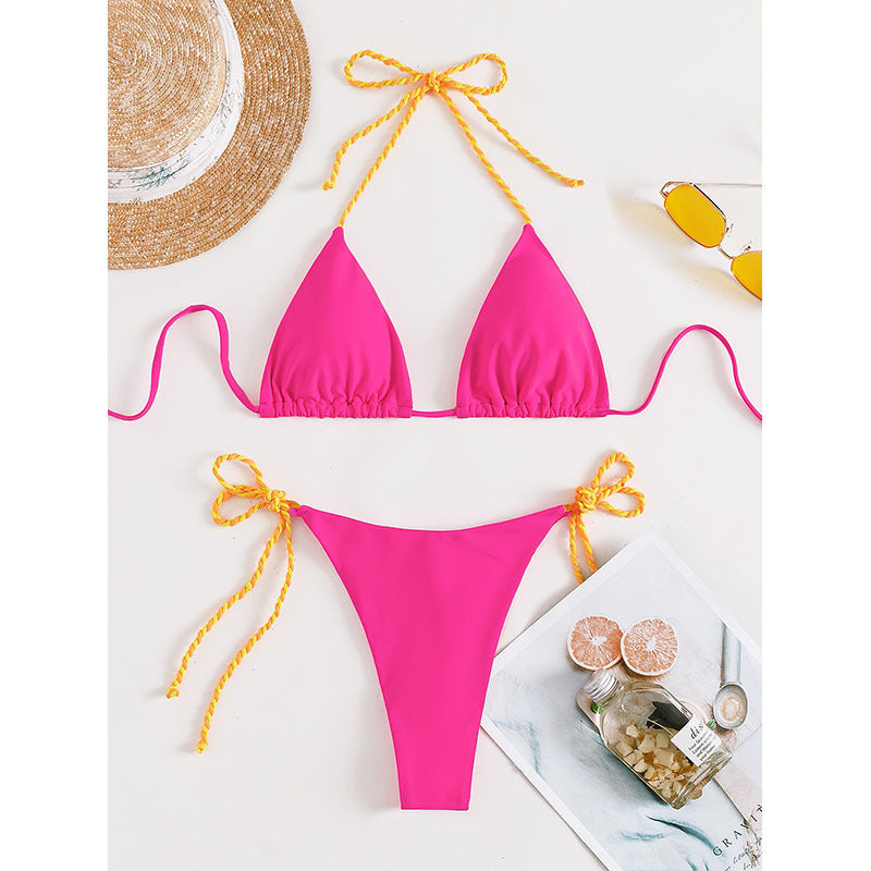 Women's Triangle Bikini with Adjustable Straps and Colorful Accents Mune Fashion