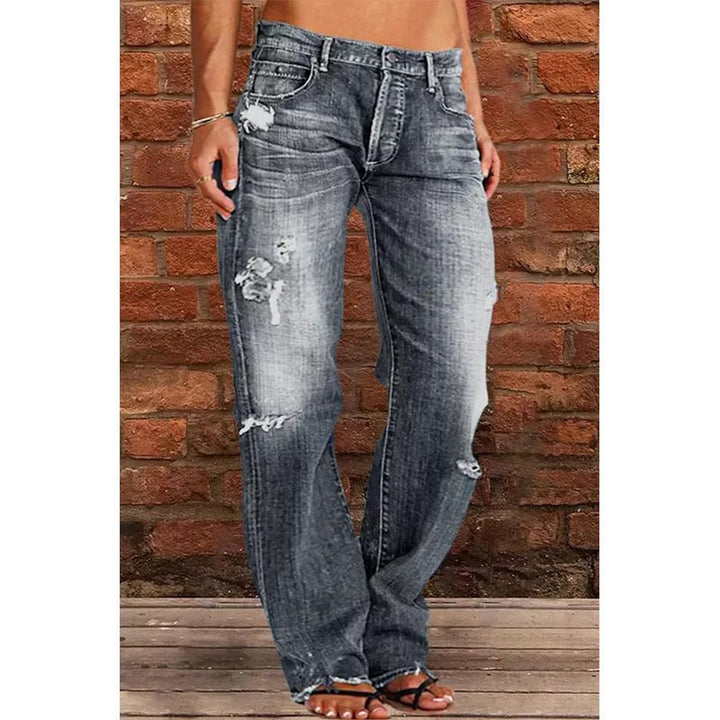 Women Loose Destroyed Jeans with Wide Leg and Low Rise Mune Fashion