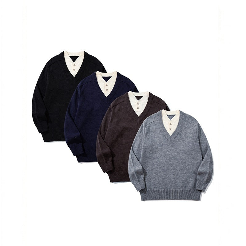Men's V-neck sweater with integrated Henley collar Mune Fashion