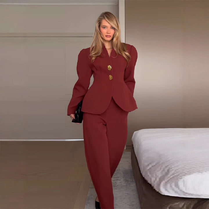Women's Tailored Blazer with Peplum and Wide High-Waisted Pants Mune Fashion