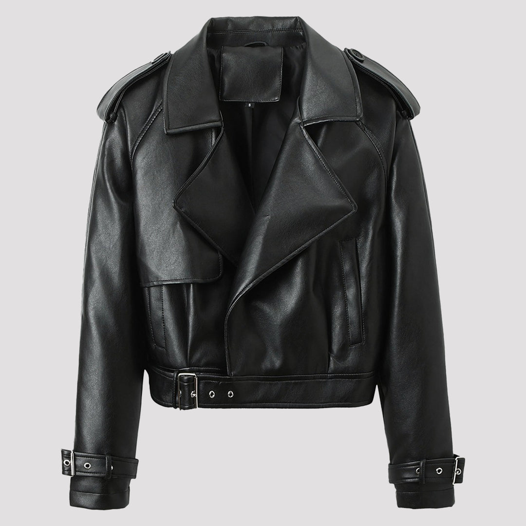 Ladies Fashion Biker Jacket with Asymmetrical Zipper Mune Fashion