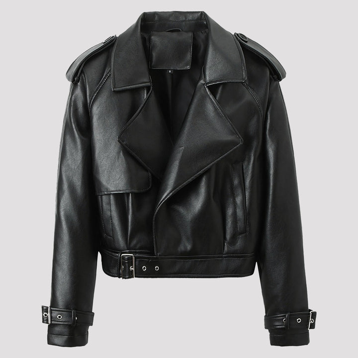 Ladies Fashion Biker Jacket with Asymmetrical Zipper Mune Fashion