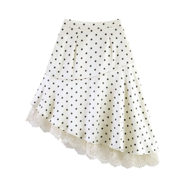 Women's Asymmetric Tiered Skirt with Ruffles, Dots, and Lace Trim Mune Fashion