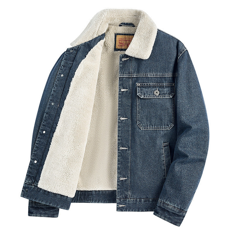 Men's Warm Denim Jacket with Faux Fur Collar Mune Fashion