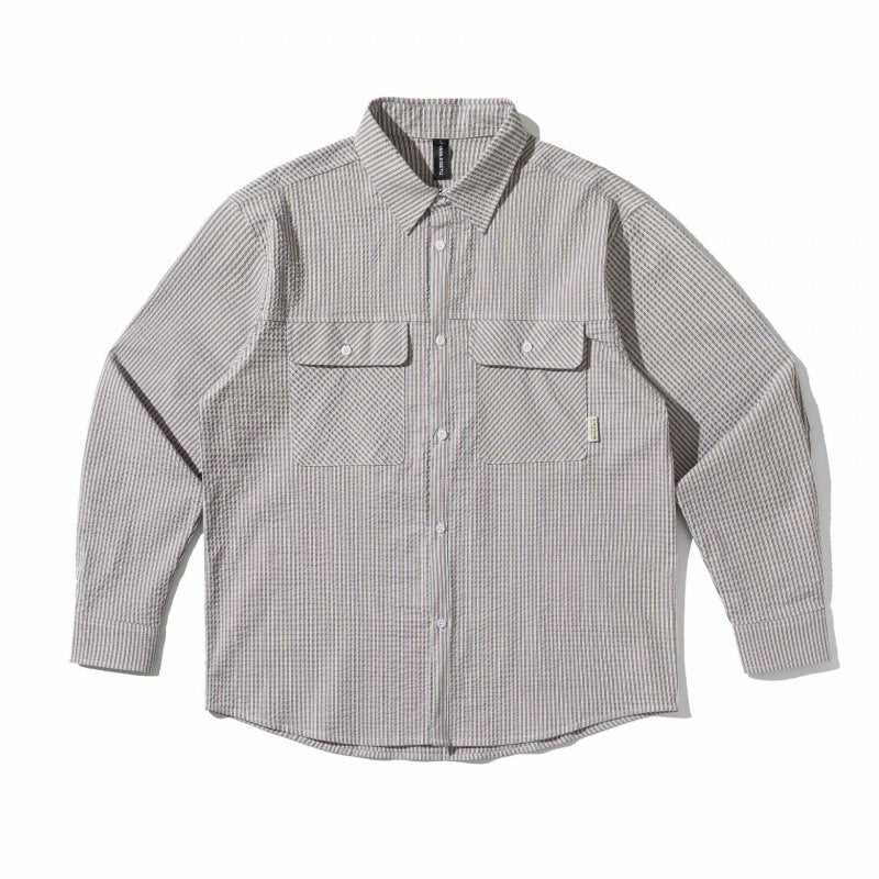 Unisex Boxy Overshirt in Seersucker look with double chest flaps and shirt collar Mune Fashion