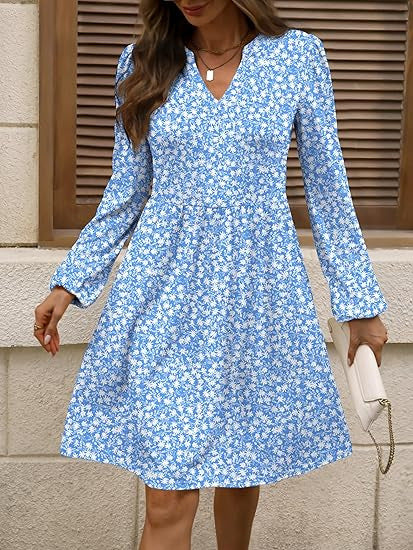 Women's Polka-Dot A-Line Dress with V-Neck and Waist Seam Mune Fashion