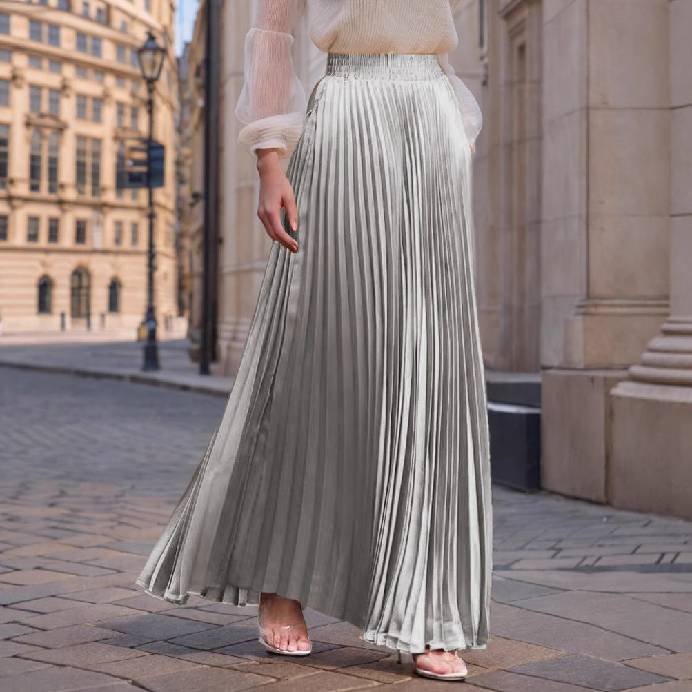 Women nan Maxi skirt pleated from flowing satin with elastic waistband Mune Fashion