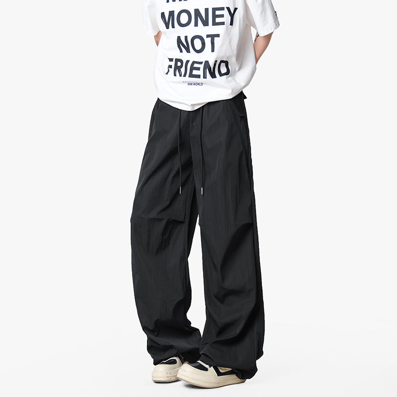 Men's Loose-Fit Functional Nylon Pants with Drawstring Waist, Utility Pockets & Baggy Silhouette Mune Fashion