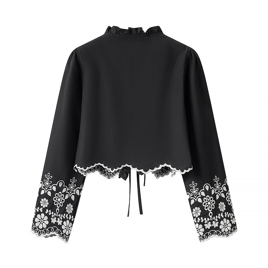 Ladies Embroidered Short Bolero with Ruffled V-Neck and Lacing Closure Mune Fashion