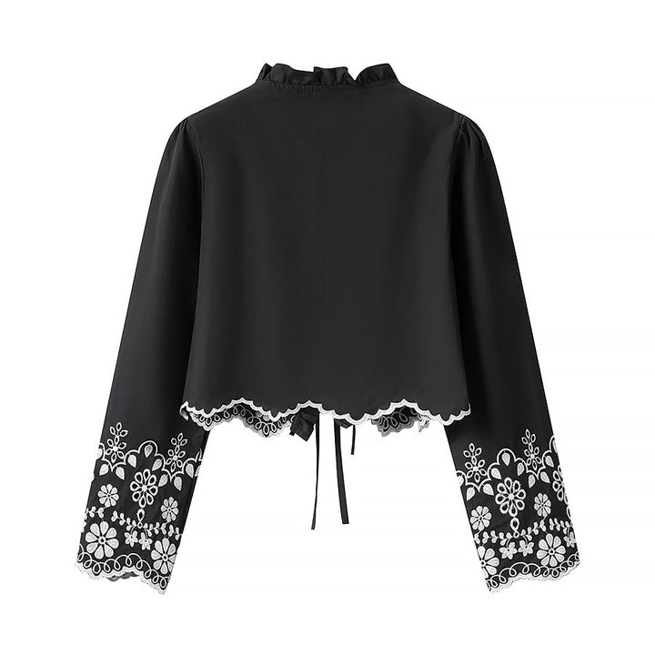 Ladies Embroidered Short Bolero with Ruffled V-Neck and Lacing Closure Mune Fashion