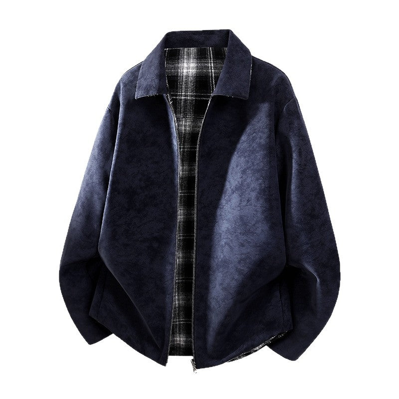Men's oversized shirt jacket in suede look with checked flannel lining Mune Fashion
