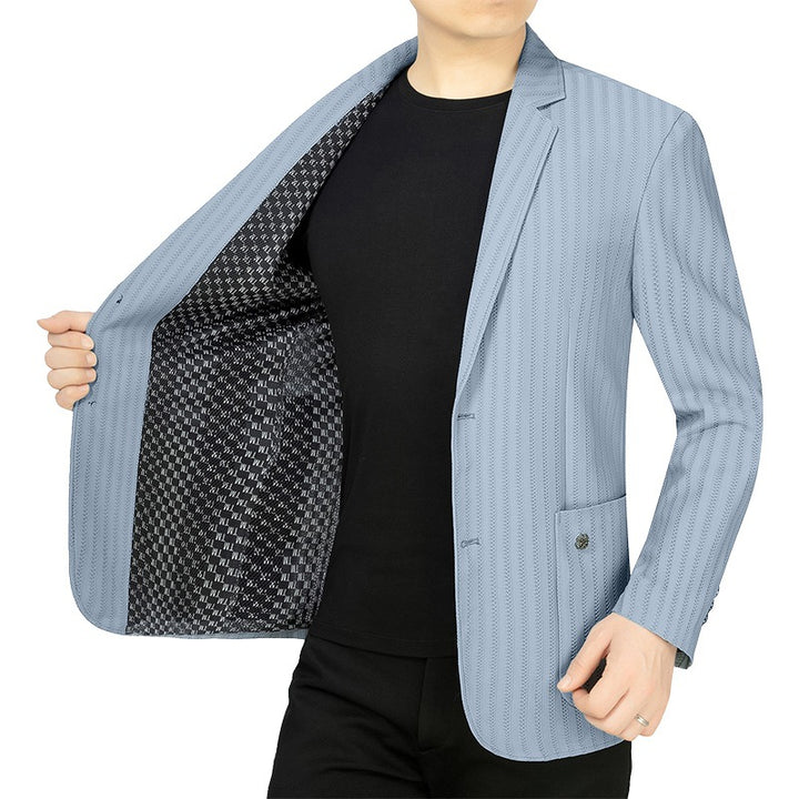 Men's Lightweight Seersucker Blazer with Textured Stripe and Half-Lined Construction Mune Fashion
